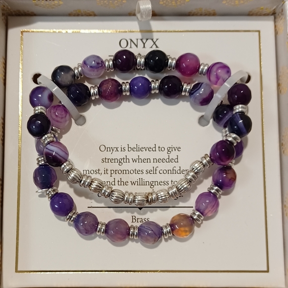 2 PC SHIVAM STERLING SILVER SPACER BEADS & PURPLE ONYX GEMSTONES BEADS STRETCH B - Picture 6 of 8